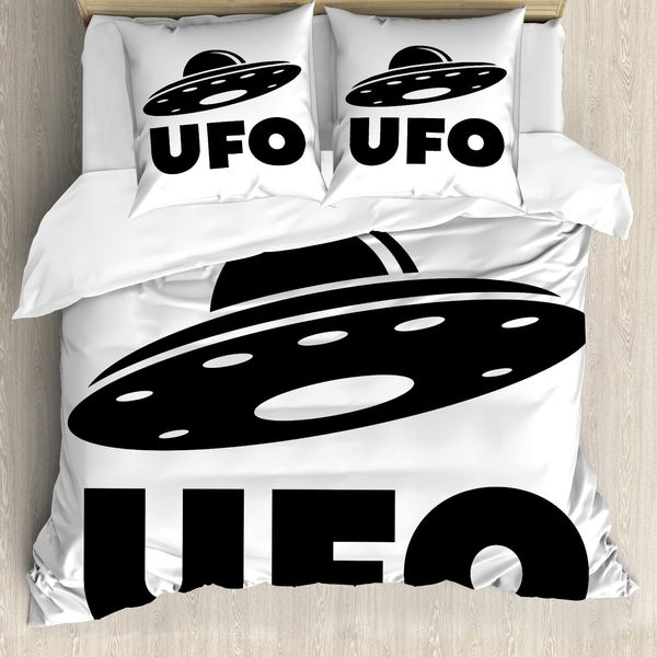 Abakuhaus Set Copripiumino Extraterrestre Per Letti Singoli, Oggetto Volante Non Identificato, Antiacaro, Adatto A Chi Soffre Di Allergie, Con Federa, 155 Cm X 220 Cm - 80 X 80 Cm, Grigio Antracite E Bianco-image
