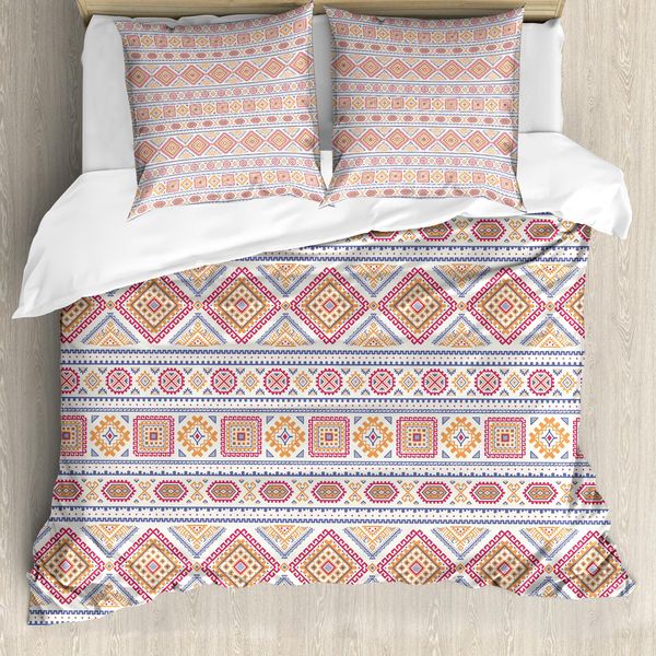 Abakuhaus Set Copripiumino Azteco Per Letti Singoli, Influenze Folcloristiche Medievali, Antiacaro, Adatto A Chi Soffre Di Allergie, Con Federa, 155 Cm X 220 Cm - 80 X 80 Cm, Albicocca Rosa Scuro-image