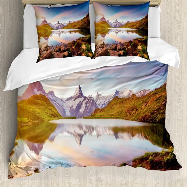 Abakuhaus Set Copripiumino Estivo Scenic Per Letti Singoli, Tramonto Sul Mare Tranquillo, Antiacaro, Adatto A Chi Soffre Di Allergie, Con Federa, 155 Cm X 220 Cm - 80 X 80 Cm, Blu Mare E Multicolore-image