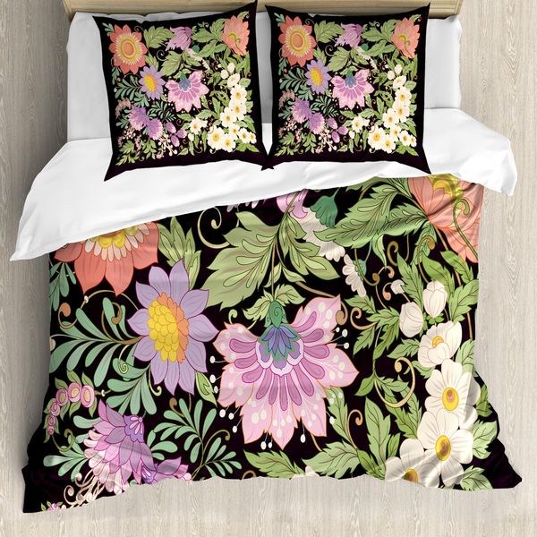 Abakuhaus Set Copripiumino Per Letto Singolo, Fiori Sbocciati, Antiacaro, Adatto A Chi Soffre Di Allergie, Con Federa, 200 Cm X 200 Cm - 80 X 80 Cm, Marrone Scuro Multicolore-image