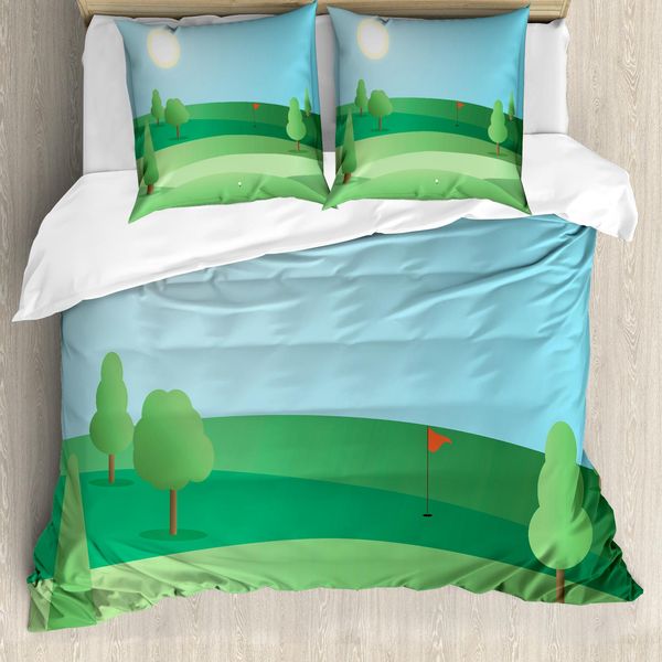 Abakuhaus Set Copripiumino Per Letto Singolo Con Motivo Golf, Sunny Day Feld, Antiacaro, Adatto A Chi Soffre Di Allergie, Con Federa, 200 Cm X 200 Cm - 80 X 80 Cm, Verde Blu-image