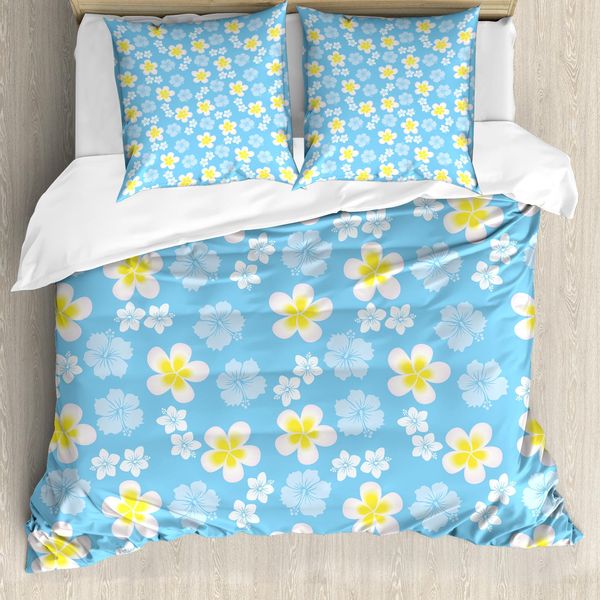 Set Copripiumino Abakuhaus Luau Per Letti Singoli, Freshening Morbido Tono Fiori, Antiacaro Adatto A Chi Soffre Di Allergie Con Federa, 155 Cm X 220 Cm - 80 X 80 Cm, Sky Blue Yellow-image