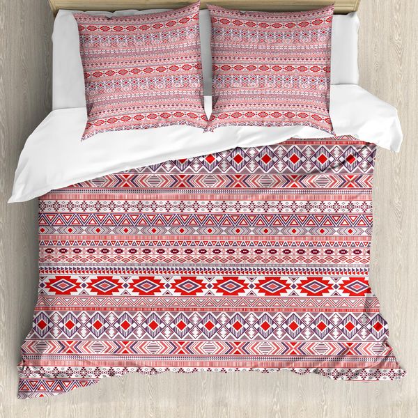 Abakuhaus Set Copripiumino Azteco Per Letti Singoli, Motivo Etnico Astratto Ripetitivo, Antiacaro, Adatto A Chi Soffre Di Allergie, Con Federa, 200 Cm X 200 Cm - 80 X 80 Cm, Rosa Multicolore-image