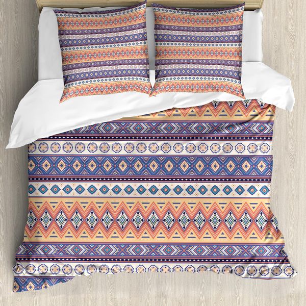 Abakuhaus Set Copripiumino Azteco Per Letti Singoli, Arte Messicana Ispirata Alle Linee, Antiacaro, Adatto A Chi Soffre Di Allergie, Con Federa, 155 Cm X 220 Cm - 80 X 80 Cm, Multicolore-image