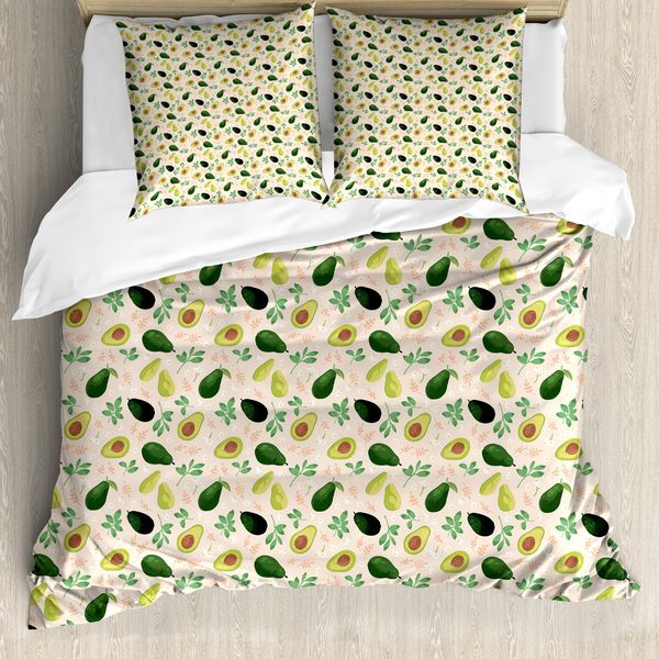 Abakuhaus Set Copripiumino Per Letto Singolo, Avocado, Frutta Tagliata A Fette Intere, Antiacaro, Adatto A Chi Soffre Di Allergie, Con Federa, 200 Cm X 200 Cm - 80 X 80 Cm, Champagne E Multicolore-image