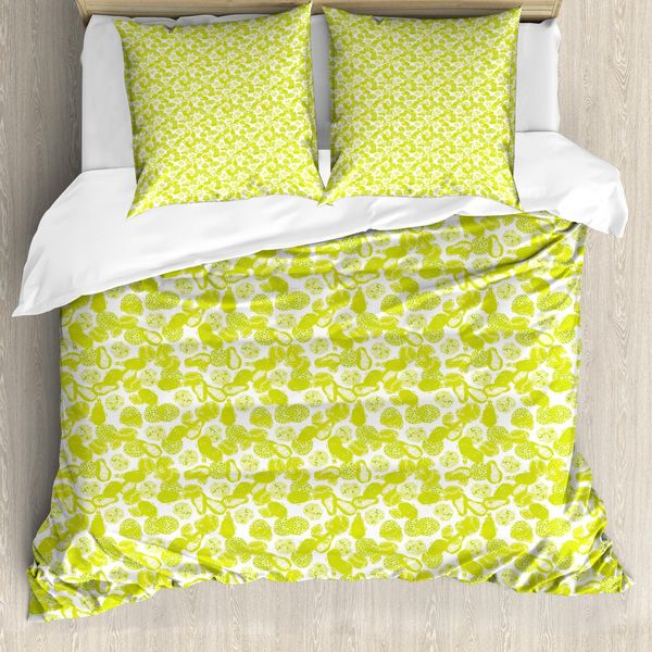Abakuhaus Set Copripiumino Esotico Per Letti Singoli, Frutti Tropicali, Antiacaro, Adatto A Chi Soffre Di Allergie, Con Federa, 200 Cm X 200 Cm - 80 X 80 Cm, Giallo, Verde, Bianco-image