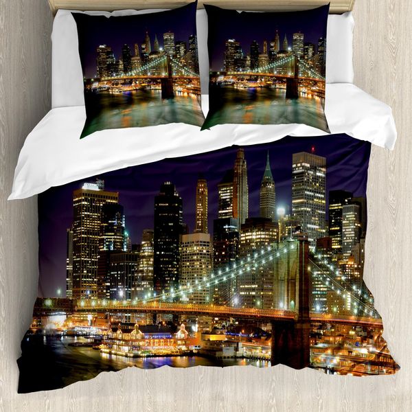 Abakuhaus Nyc Set Copripiumino Per Letto Singolo, NäChtlicher Picturesque, Antiacaro, Adatto A Chi Soffre Di Allergie, Con Federa, 200 Cm X 200 Cm - 80 X 80 Cm, Viola Scuro Multicolore-image