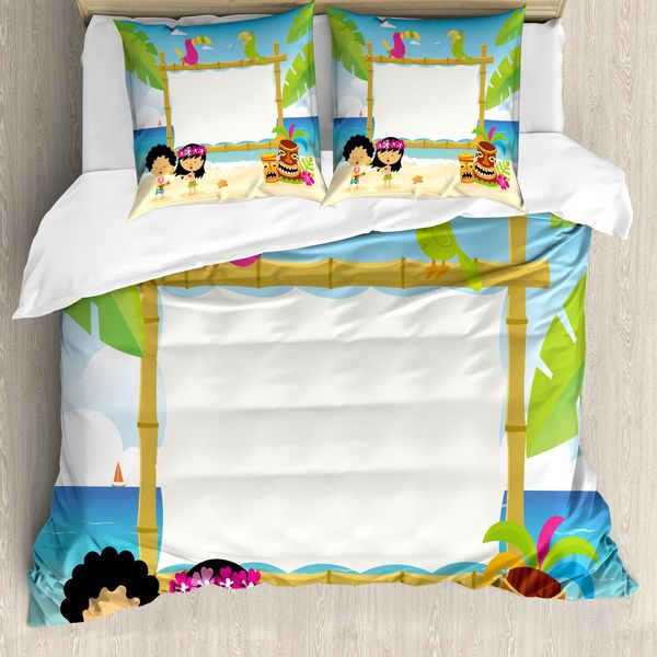 Set Copripiumino Abakuhaus Luau Per Letti Singoli, Uccellini Hawaiani Felici, Antiacaro, Adatto A Chi Soffre Di Allergie, Con Federa, 200 Cm X 200 Cm - 80 X 80 Cm, Azzurro Pallido Multicolore-image