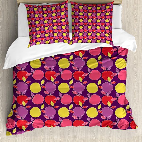 Abakuhaus Set Copripiumino Per Letto Singolo, Frutta Colorata E Fresca, Antiacaro, Adatto A Chi Soffre Di Allergie, Con Federa, 200 Cm X 200 Cm - 80 X 80 Cm, Prugna E Multicolore-image