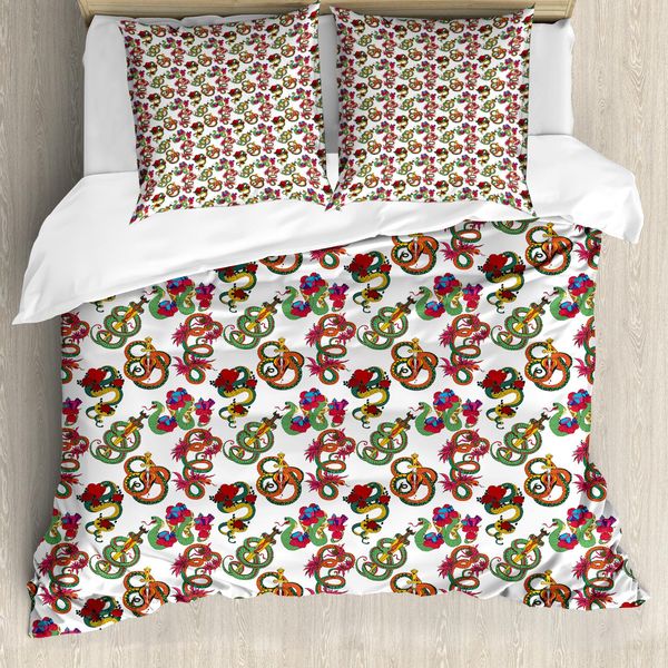Abakuhaus Set Copripiumino Per Letto Singolo, Motivo Floreale E Serpenti, Antiacaro, Adatto A Chi Soffre Di Allergie, Con Federa, 200 Cm X 200 Cm - 80 X 80 Cm, Multicolore-image