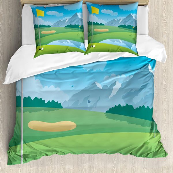 Abakuhaus Set Copripiumino Per Letto Singolo Con Motivo Golf, Antiacaro, Adatto A Chi Soffre Di Allergie, Con Federa, 200 Cm X 200 Cm - 80 X 80 Cm, Verde Blu-image