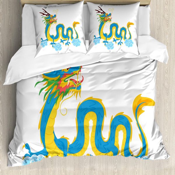 Abakuhaus Set Copripiumino Per Letti Singoli, Rettili Tradizionali Colorati, Antiacaro, Adatto A Chi Soffre Di Allergie, Con Federa, 200 Cm X 200 Cm - 80 X 80 Cm, Blu Azzurro Multicolore-image