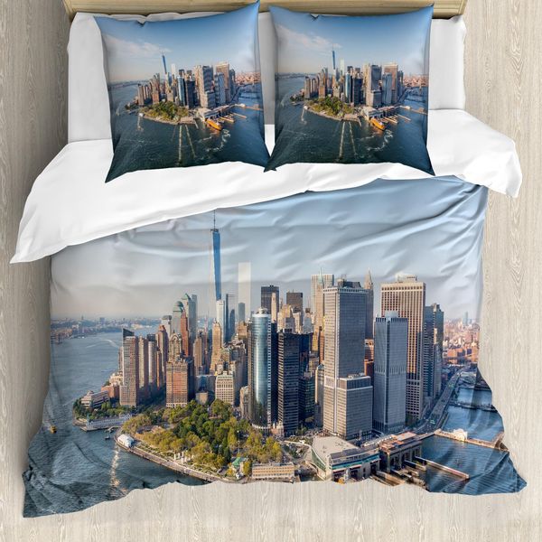 Abakuhaus Nyc Set Copripiumino Per Letto Singolo, Real Life Luftaufnahme, Antiacaro, Adatto A Chi Soffre Di Allergie, Con Federa, 200 Cm X 200 Cm - 80 X 80 Cm, Multicolore-image