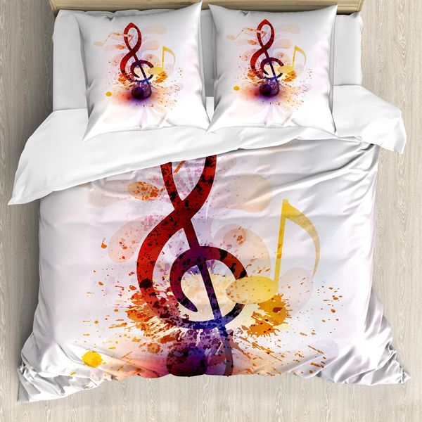 Abakuhaus Set Copripiumino Per Letto Singolo Con Motivo Musicale, Opera D'arte Con Schizzi, Antiacaro, Adatto A Chi Soffre Di Allergie, Con Federa, 200 Cm X 200 Cm - 80 X 80 Cm, Multicolore-image