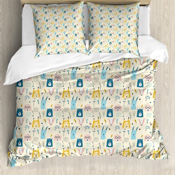 Abakuhaus Jungle Nursery Set Copripiumino Per Letti Singoli, Simpatici Animaletti, Antiacaro, Adatto A Chi Soffre Di Allergie, Con Federa, 155 Cm X 220 Cm - 80 X 80 Cm, Color Crema E Multicolore-image
