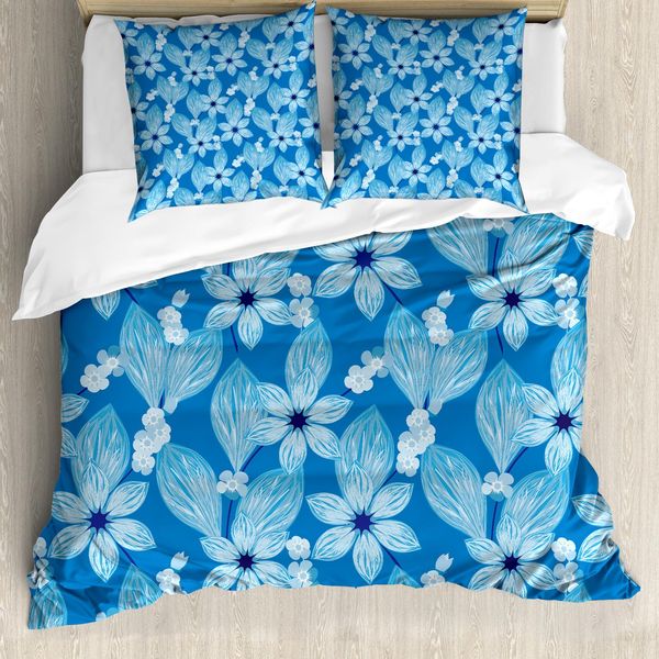 Abakuhaus Set Copripiumino Per Letti Singoli, Motivo Petali Top View, Antiacaro E Anallergico, Con Federa, 155 Cm X 220 Cm - 80 X 80 Cm, Azzurro Blu Chiaro-image
