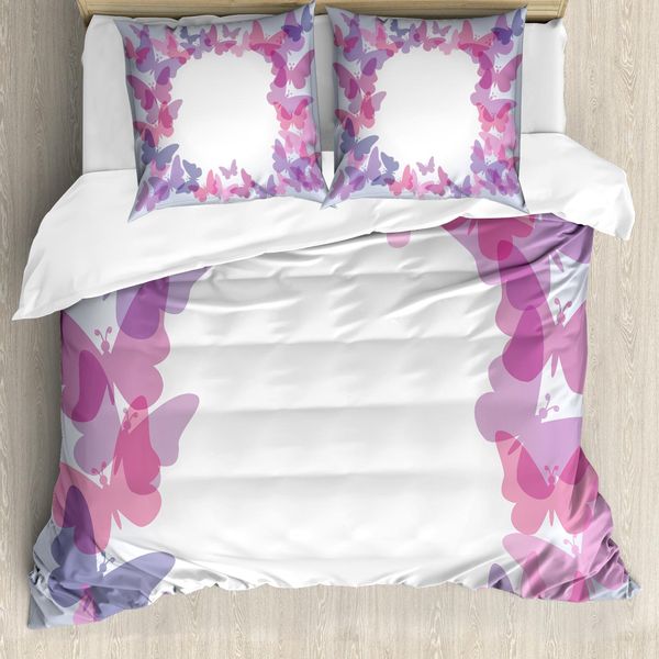 Abakuhaus Set Copripiumino A Farfalla Per Letti Singoli, Fantasia Dai Colori Vivaci, Antiacaro, Adatto A Chi Soffre Di Allergie, Con Federa, 200 Cm X 200 Cm - 80 X 80 Cm, Rosa, Lilla, Grigio-image