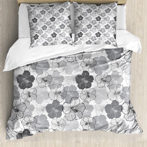 Abakuhaus Set Copripiumino Per Letto Singolo, Fiori Di Ibisco Vintage, Antiacaro, Adatto A Chi Soffre Di Allergie, Con Federa, 155 Cm X 220 Cm - 80 X 80 Cm, Viola-Blu Pallido Taupe-image