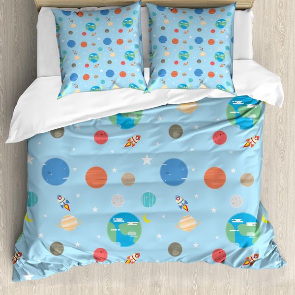 Abakuhaus Set Copripiumino Per Letti Singoli, Elemento Galattico Colorato, Antiacaro, Adatto A Chi Soffre Di Allergie, Con Federa, 200 Cm X 200 Cm - 80 X 80 Cm, Azzurro E Multicolore-image