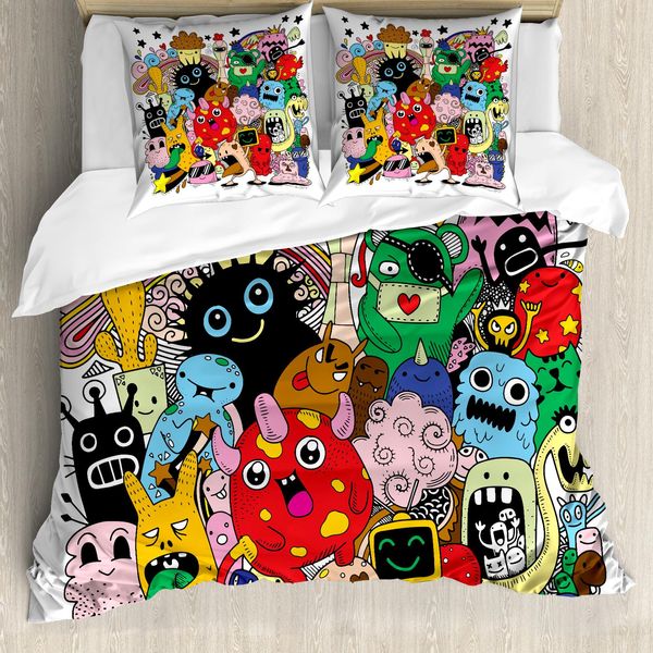 Abakuhaus Set Copripiumino Extraterrestre Per Letti Singoli, Personaggi Stravaganti E Colorati, Antiacaro, Adatto A Chi Soffre Di Allergie, Con Federa, 200 Cm X 200 Cm - 80 X 80 Cm, Multicolore-image