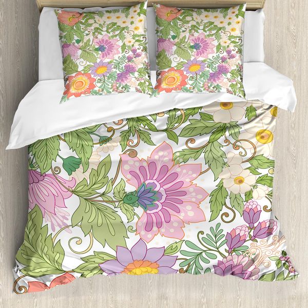 Abakuhaus Set Copripiumino Per Letto Singolo, Fiori Pastello Nostalgici, Antiacaro, Adatto A Chi Soffre Di Allergie, Con Federa, 155 Cm X 220 Cm - 80 X 80 Cm, Multicolore-image