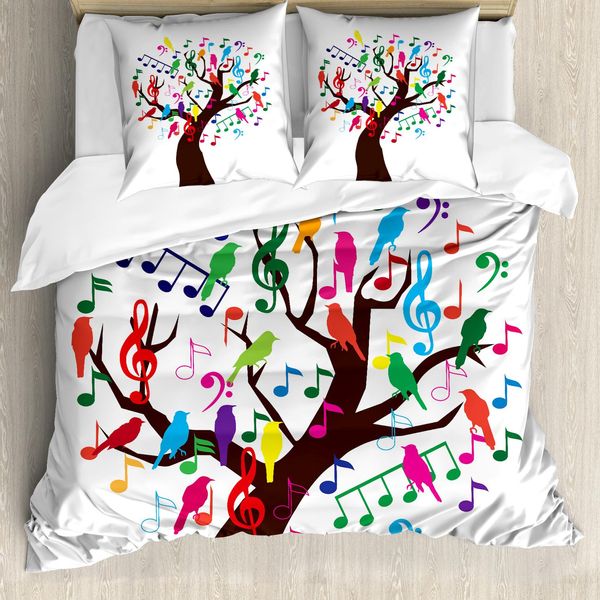 Abakuhaus Set Copripiumino Per Letti Singoli, Motivo Alberi Colorati, Antiacaro, Adatto A Chi Soffre Di Allergie, Con Federa, 155 Cm X 220 Cm - 80 X 80 Cm, Cacao Scuro Multicolore-image