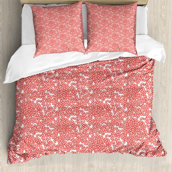Abakuhaus Set Copripiumino Per Letto Singolo, Motivo Astratto Rosso Caviale, Antiacaro E Anallergico, Con Federa, 155 Cm X 220 Cm - 80 X 80 Cm, Salmone Rosa Scuro Bianco-image
