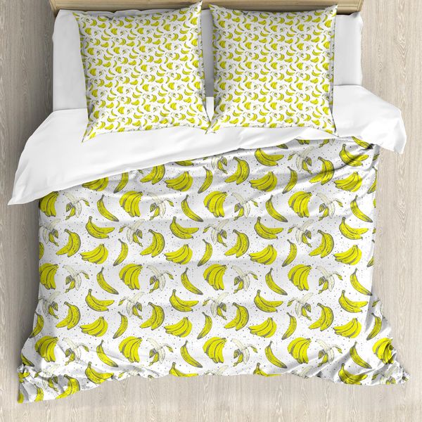 Abakuhaus Set Copripiumino Per Letto Singolo, Disegno Di Frutta Intera Sbucciata, Antiacaro, Adatto A Chi Soffre Di Allergie, Con Federa, 155 Cm X 220 Cm - 80 X 80 Cm, Giallo, Scuro, Seppia-image