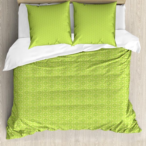 Abakuhaus Set Copripiumino Botanico Per Letti Singoli, Rhythmische Shamrock Leaves, Antiacaro, Adatto A Chi Soffre Di Allergie, Con Federa, 200 Cm X 200 Cm - 80 X 80 Cm, Verde Chiaro Verde Mela-image