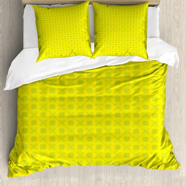 Abakuhaus Set Copripiumino Astratto Per Letti Singoli, Quadrati Monotoni Rotondi, Antiacaro, Adatto A Chi Soffre Di Allergie, Con Federa, 200 Cm X 200 Cm - 80 X 80 Cm, Giallo, Verde, Giallo-image