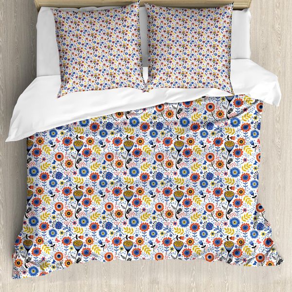 Abakuhaus Set Copripiumino Per Letti Singoli, Arte Floreale Dell'europa Orientale, Antiacaro, Adatto A Chi Soffre Di Allergie, Con Federa, 155 Cm X 220 Cm - 80 X 80 Cm, Multicolore-image