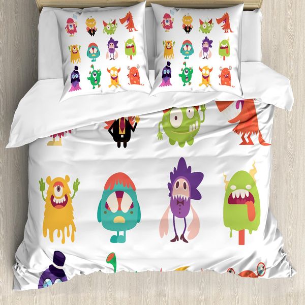 Abakuhaus Set Copripiumino Per Letti Singoli, Divertente Disegno Di Mostri, Antiacaro, Adatto A Chi Soffre Di Allergie, Con Federa, 200 Cm X 200 Cm - 80 X 80 Cm, Multicolore-image