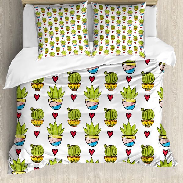 Abakuhaus Set Copripiumino Per Letto Singolo, Succulente Colorate In Vaso, Antiacaro, Adatto A Chi Soffre Di Allergie, Con Federa, 155 Cm X 220 Cm - 80 X 80 Cm, Multicolore-image