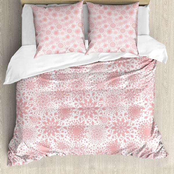 Set Copripiumino Abakuhaus Per Letti Singoli, Motivo Floreale Monocromatico Semplice, Antiacaro E Anallergico, Con Federa, 155 Cm X 220 Cm - 80 X 80 Cm, Rosa Chiaro E Bianco-image