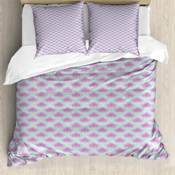 Abakuhaus Set Copripiumino Astratto Per Letti Singoli, Nuvole Colorate Grunge, Antiacaro, Adatto A Chi Soffre Di Allergie, Con Federa, 200 Cm X 200 Cm - 80 X 80 Cm, Rosa-Verde-image