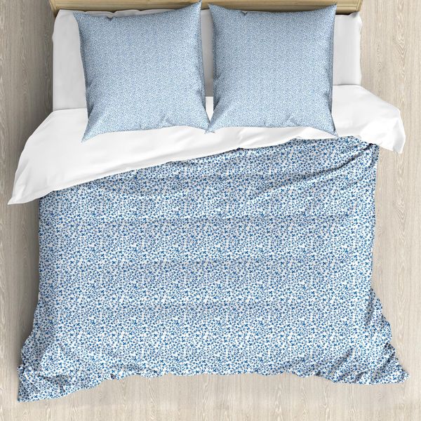Set Copripiumino Abakuhaus Per Letti Singoli, Motivo Foglie Botaniche, Antiacaro, Adatto A Chi Soffre Di Allergie, Con Federa, 155 Cm X 220 Cm - 80 X 80 Cm, Blu Mare E Bianco-image