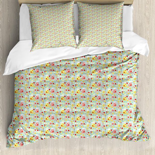 Set Copripiumino Estivo Abakuhaus Per Letti Singoli, Fresco E Fruttato, Antiacaro, Adatto A Chi Soffre Di Allergie, Con Federa, 155 Cm X 220 Cm - 80 X 80 Cm, Verde Mandorla Multicolore-image