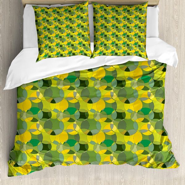 Abakuhaus Set Copripiumino Geometrico Per Letti Singoli, Cerchio Naturale Moderno, Antiacaro, Adatto A Chi Soffre Di Allergie, Con Federa, 200 Cm X 200 Cm - 80 X 80 Cm, Verde Senape-image