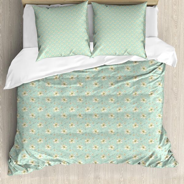 Abakuhaus Set Copripiumino Per Letti Singoli, Tonalità Pastello Con Motivi Floreali, Antiacaro, Adatto A Chi Soffre Di Allergie, Con Federa, 155 Cm X 220 Cm - 80 X 80 Cm, Verde Menta E Giallo Pallido-image