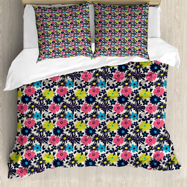 Set Copripiumino Abakuhaus Per Letti Singoli, Motivo Floreale Grunge Astratto, Antiacaro E Anallergico, Con Federa, 155 Cm X 220 Cm - 80 X 80 Cm, Color Guscio D'uovo E Multicolore-image