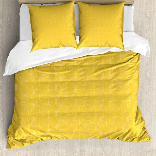 Abakuhaus Set Copripiumino Astratto Per Letti Singoli, Motivi Geometrici Squircles, Antiacaro, Adatto A Chi Soffre Di Allergie, Con Federa, 155 Cm X 220 Cm - 80 X 80 Cm, Senape E Bianco-image