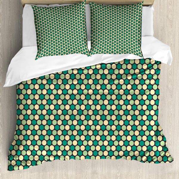 Abakuhaus Set Copripiumino Astratto Per Letti Singoli, Geometria Lineare, Antiacaro, Adatto A Chi Soffre Di Allergie, Con Federa, 200 Cm X 200 Cm - 80 X 80 Cm, Verde Giada-Verde Chiaro-image