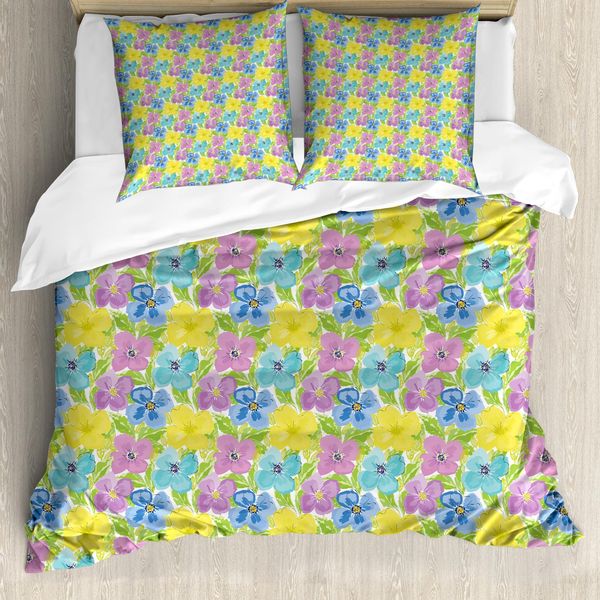 Abakuhaus Set Copripiumino Per Letto Singolo, Fiori E Foglie Acquerellati, Antiacaro, Adatto A Chi Soffre Di Allergie, Con Federa, 200 Cm X 200 Cm - 80 X 80 Cm, Multicolore-image