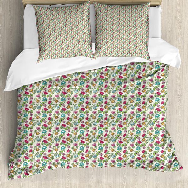 Set Copripiumino Abakuhaus Per Letti Singoli, Fiori Colorati Dettagliati, Antiacaro, Adatto A Chi Soffre Di Allergie, Con Federa, 200 Cm X 200 Cm - 80 X 80 Cm, Guscio D'uovo E Multicolore-image