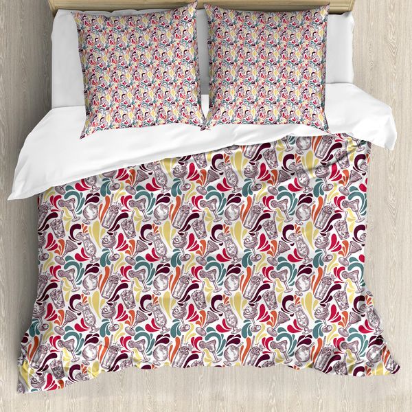 Set Copripiumino Retrò Abakuhaus Per Letti Singoli, Motivi Cocktail Vintage Artistici, Antiacaro, Adatto A Chi Soffre Di Allergie, Con Federa, 200 Cm X 200 Cm - 80 X 80 Cm, Multicolore-image