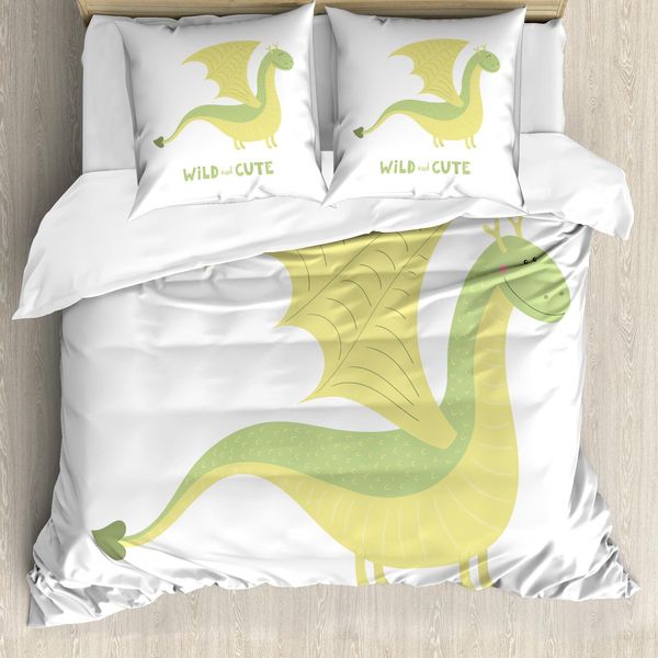 Abakuhaus Set Copripiumino Per Letti Singoli, Tipografia E Fantasia Dino, Antiacaro, Adatto A Chi Soffre Di Allergie, Con Federa, 200 Cm X 200 Cm - 80 X 80 Cm, Pistacchio Verde-image