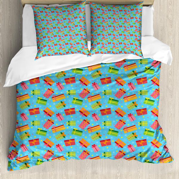 Abakuhaus Set Copripiumino Per Letto Singolo, Regali Colorati, Antiacaro, Adatto A Chi Soffre Di Allergie, Con Federa, 155 Cm X 220 Cm - 80 X 80 Cm, Blu Cielo Profondo Multicolore-image