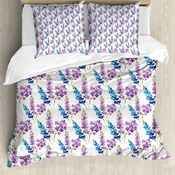 Abakuhaus Set Copripiumino Per Letti Singoli, Motivo Floreale Nei Toni Del Viola, Antiacaro, Adatto A Chi Soffre Di Allergie, Con Federa, 155 Cm X 220 Cm - 80 X 80 Cm, Blu Scuro Fucsia-image