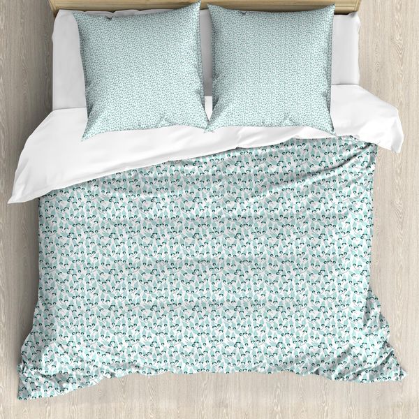 Abakuhaus Set Copripiumino Astratto Per Letti Singoli, Motivo Ripetuto Herbs, Antiacaro, Adatto A Chi Soffre Di Allergie, Con Federa, 200 Cm X 200 Cm - 80 X 80 Cm, Blu Petrolio Seafoam-image
