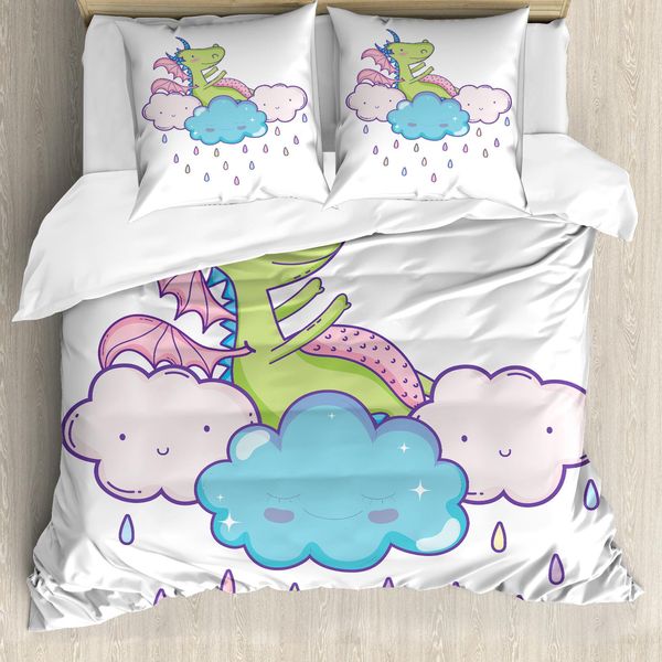 Abakuhaus Set Copripiumino Per Letto Singolo, Stile Doodle Nuvole E Pioggia, Antiacaro, Adatto A Chi Soffre Di Allergie, Con Federa, 155 Cm X 220 Cm - 80 X 80 Cm, Multicolore-image